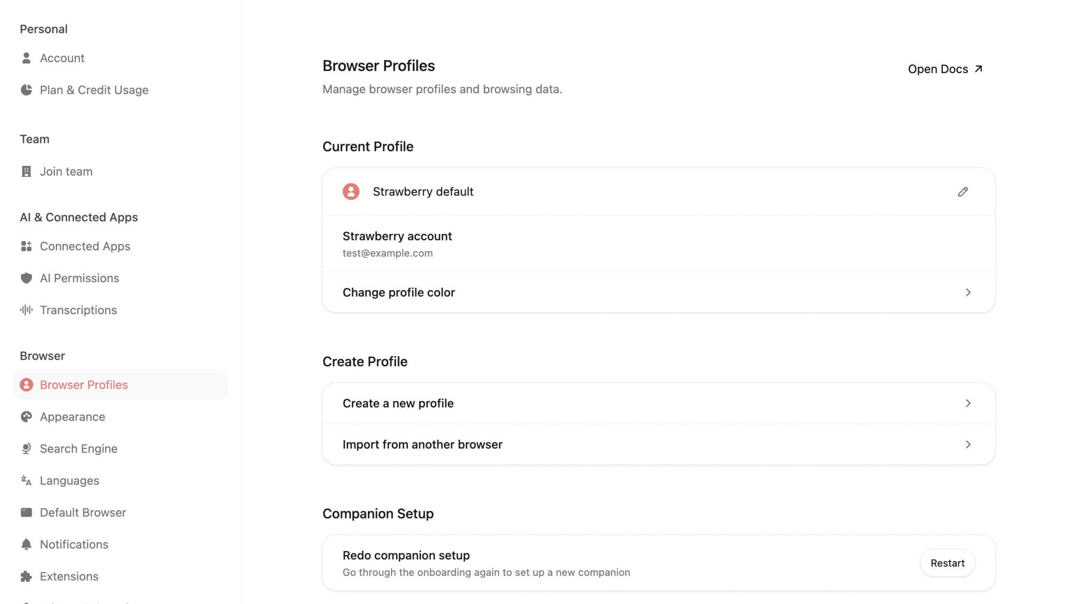 Browser profile settings for keeping work and personal browsing separate