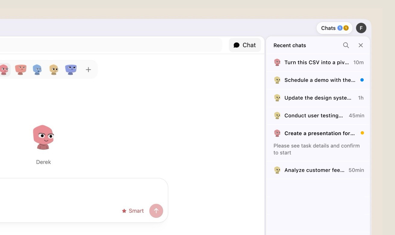 Agent Control Center showing running tasks at a glance