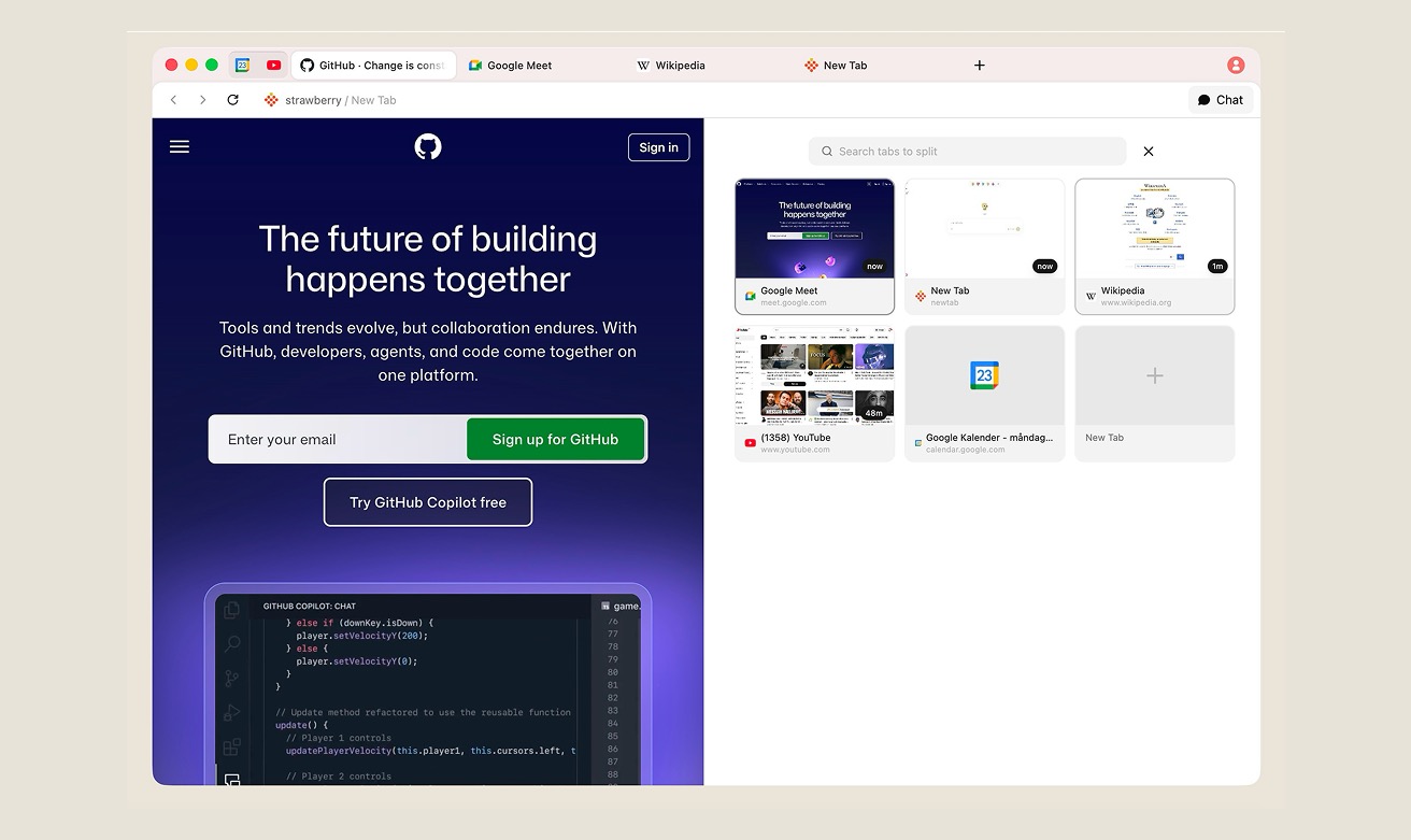 Split-screen tab picker