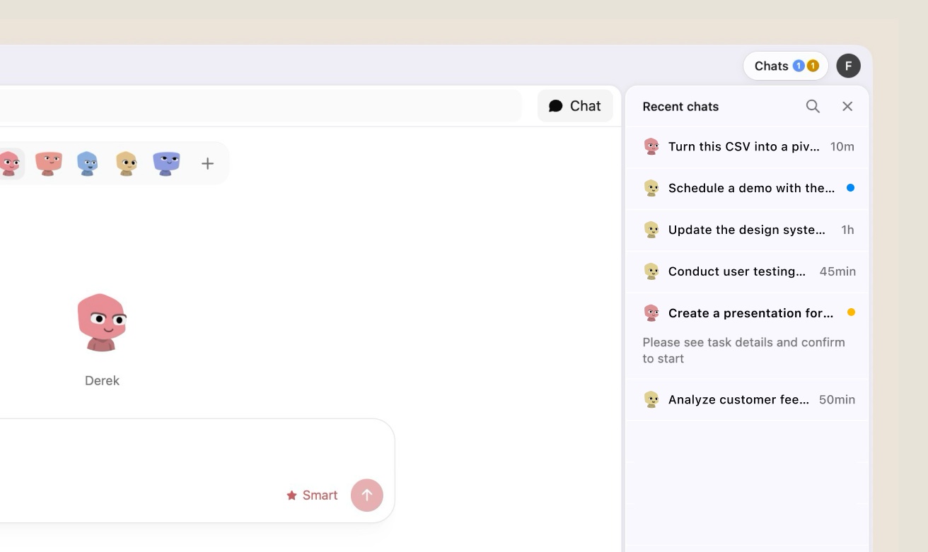 Agent Control Center showing running tasks at a glance